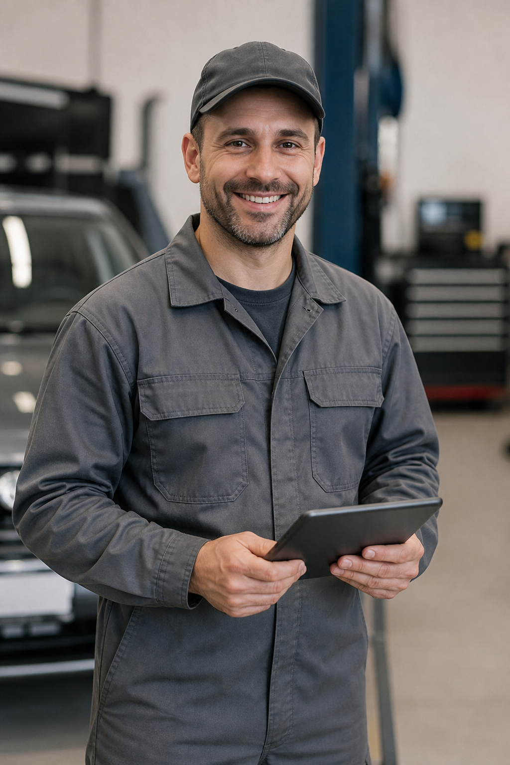 Service advisor reviewing inspection results